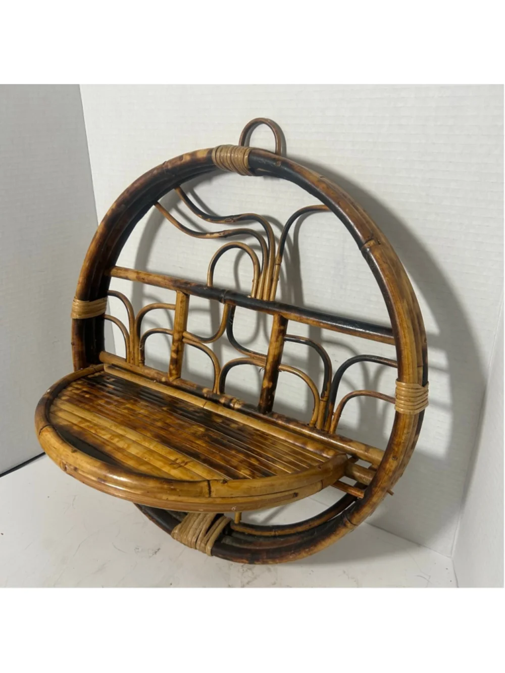 Vintage Bamboo Boho Wall Decor Display Knick Knack Shelf Folding Bentwood